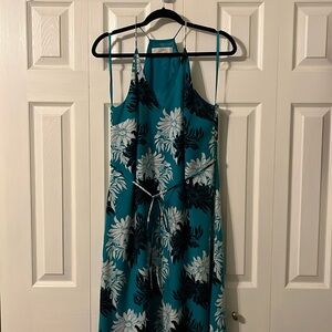 Loft Teal Maxi Dress with White & Navy Floral Pattern